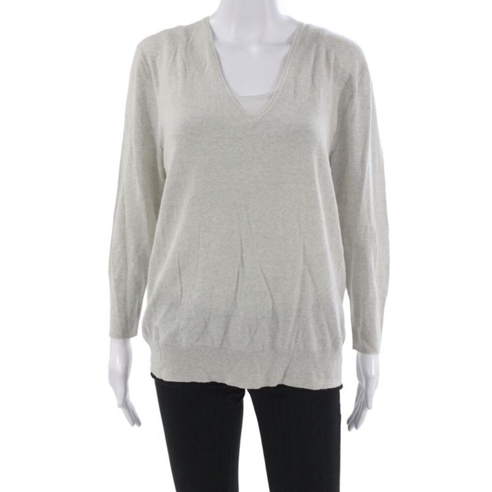 J Crew Unisex V-Neck Pullover Gray Cotton Polyester Sweater Size L
